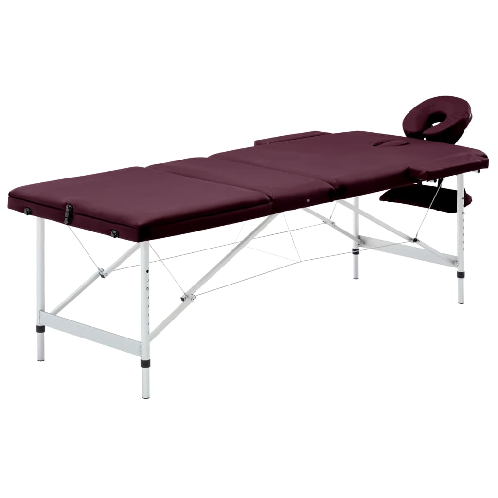 Massage Table Foldable 3 Sections Aluminum Dark Purple