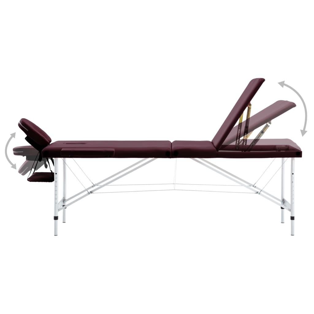 Massage Table Foldable 3 Sections Aluminum Dark Purple
