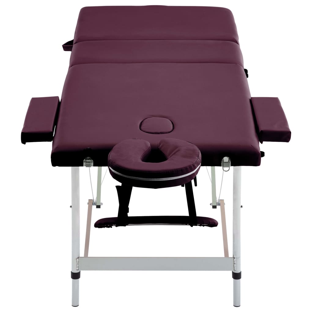 Massage Table Foldable 3 Sections Aluminum Dark Purple