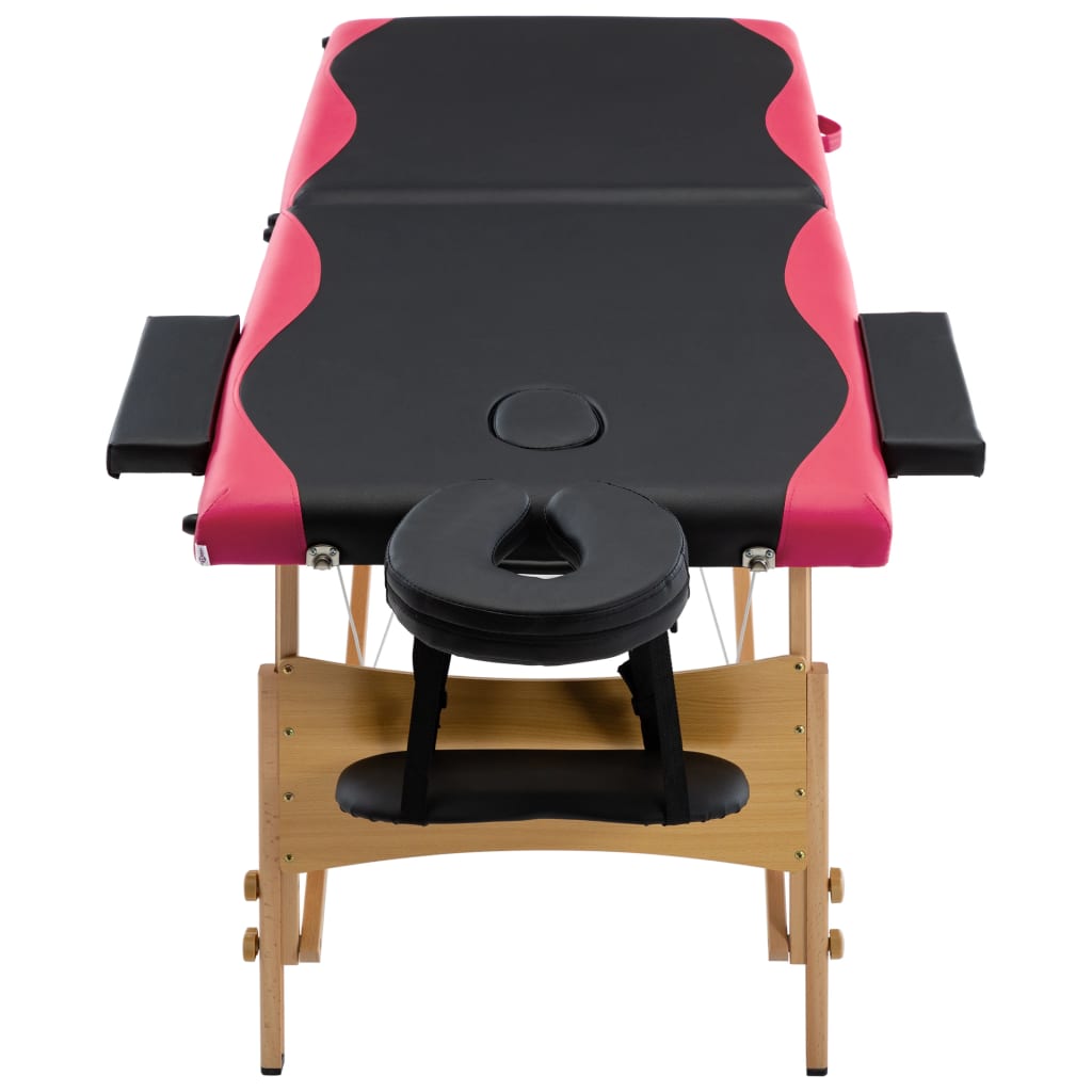 Massageliege Klappbar 2-Zonen mit Holzgestell Schwarz und Rosa