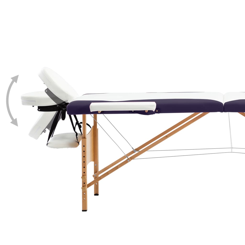 Table de massage pliable 2 zones avec cadre en bois blanc et violet