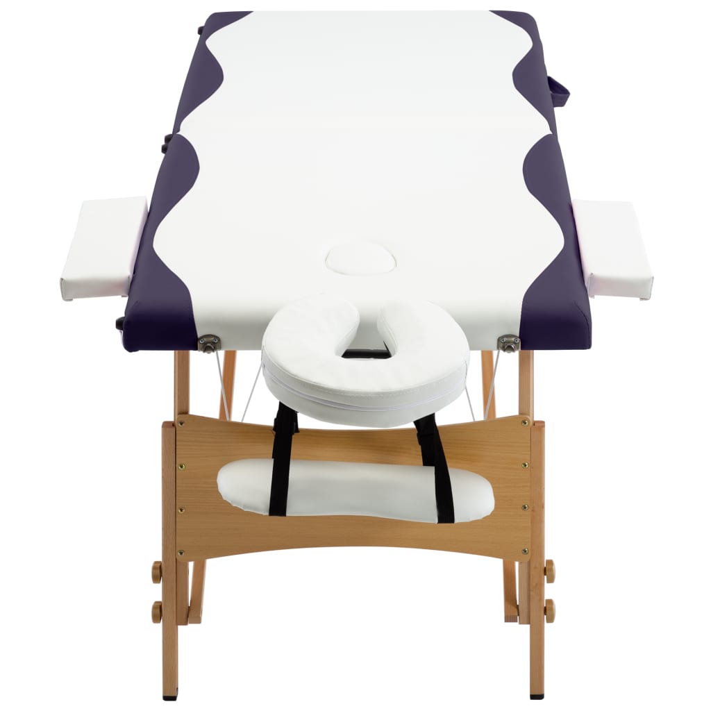 Table de massage pliable 2 zones avec cadre en bois blanc et violet