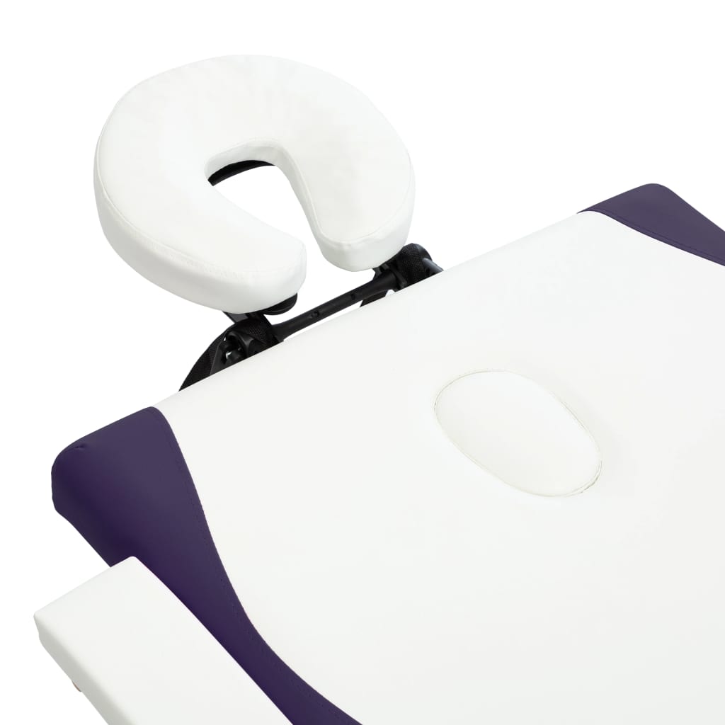 Table de massage pliable 2 zones avec cadre en bois blanc et violet