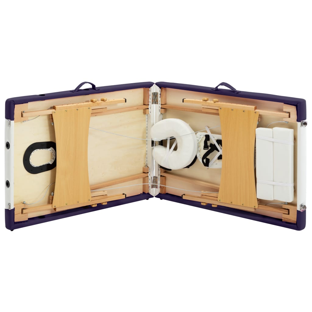 Table de massage pliable 2 zones avec cadre en bois blanc et violet