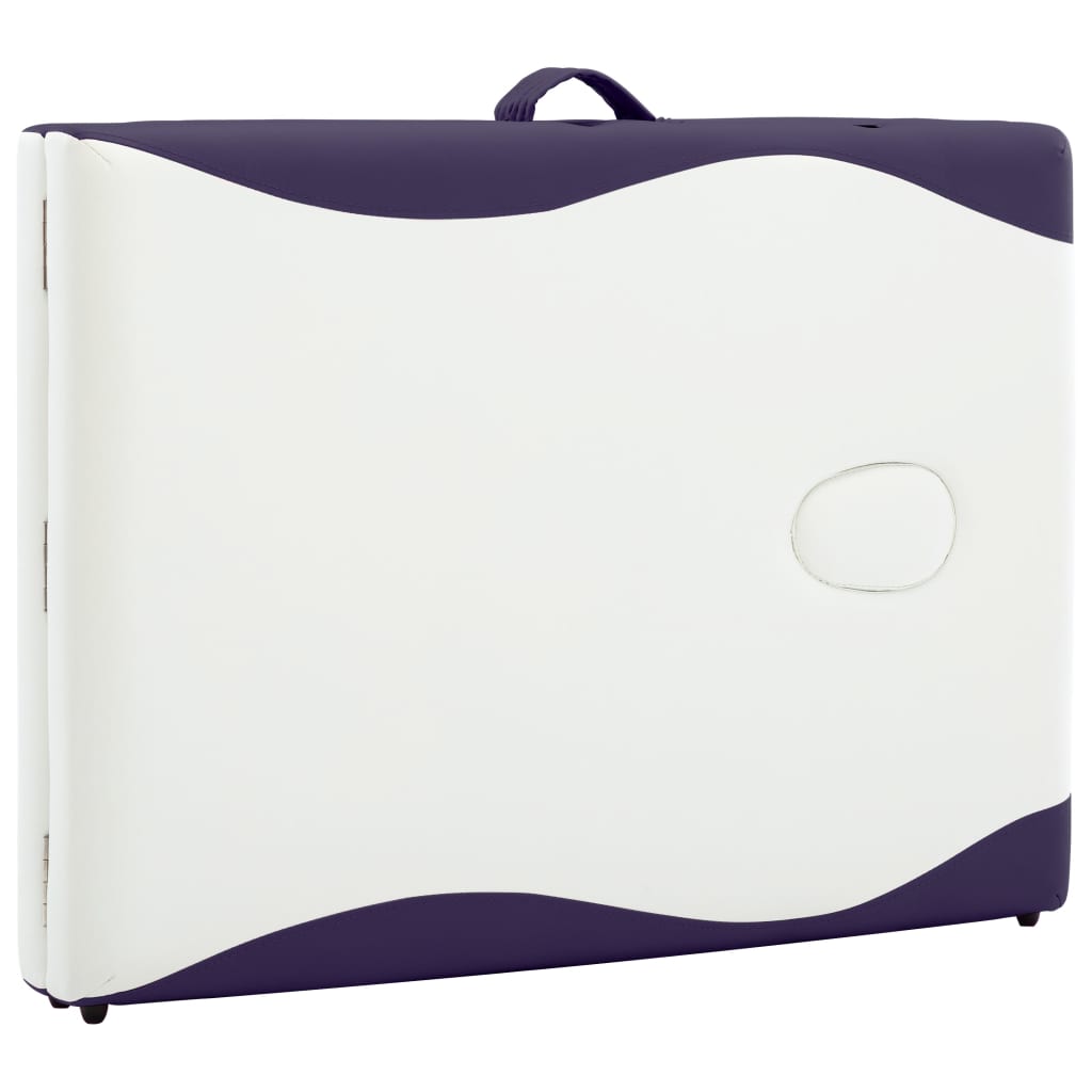 Table de massage pliable 2 zones avec cadre en bois blanc et violet