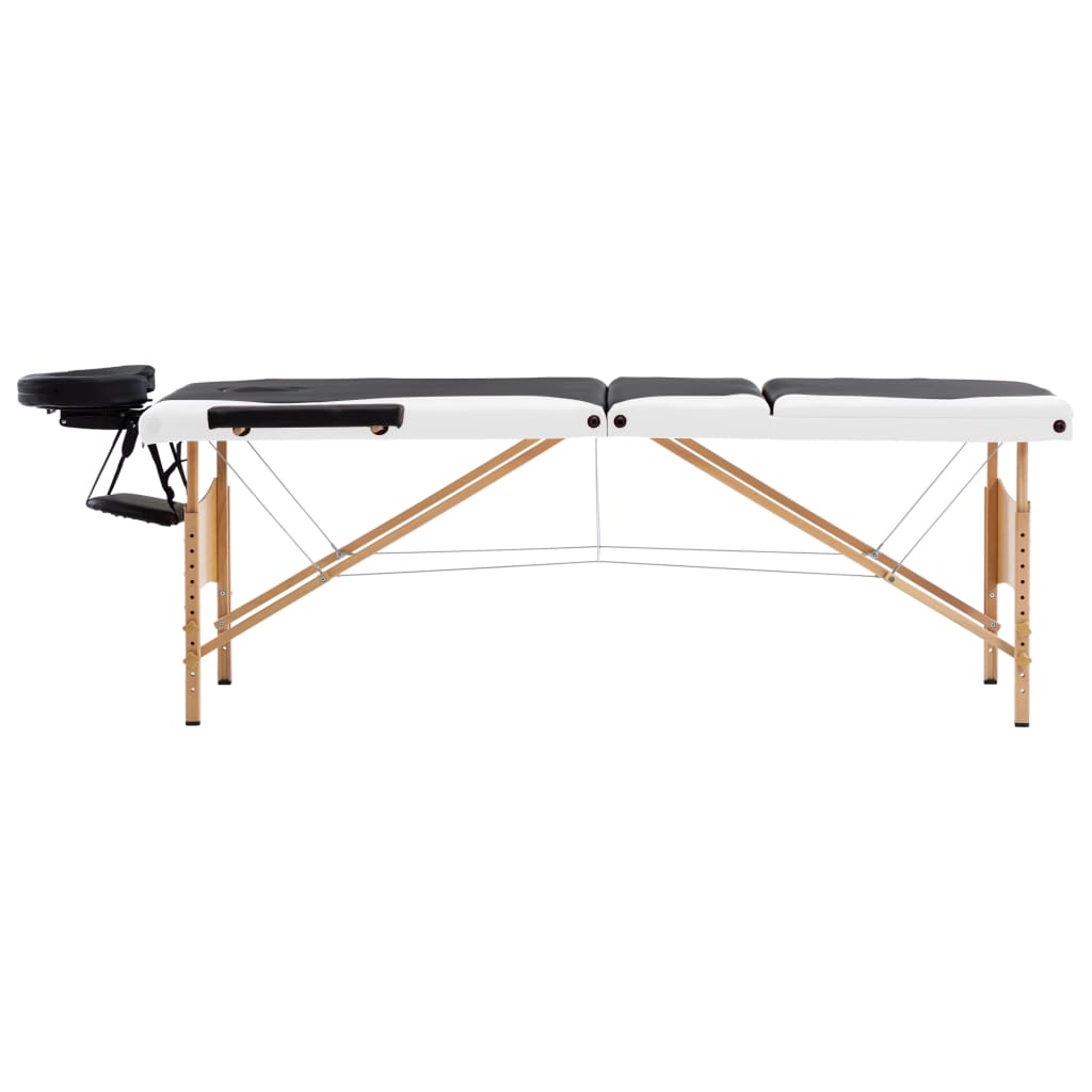 Table de massage pliable 3 zones avec cadre en bois noir et blanc