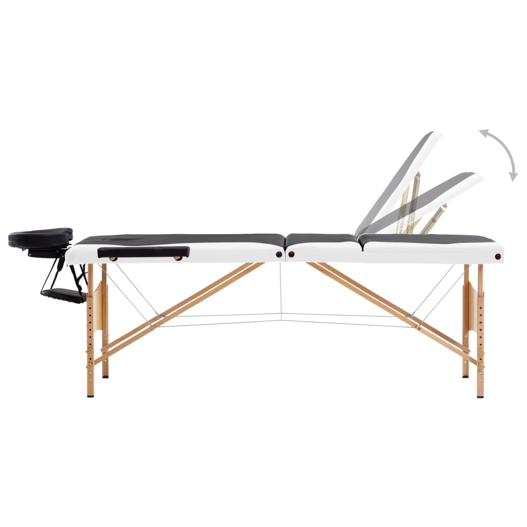 Table de massage pliable 3 zones avec cadre en bois noir et blanc