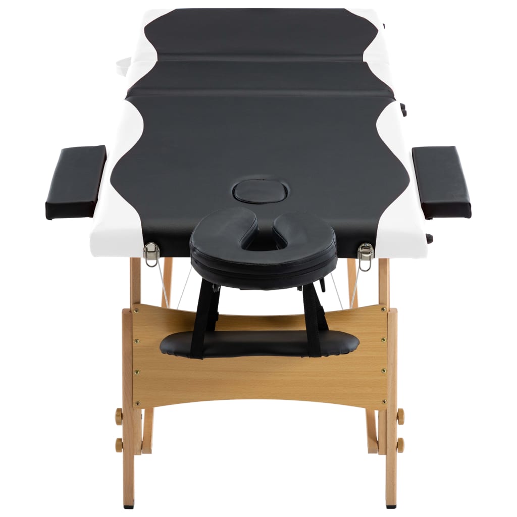 Table de massage pliable 3 zones avec cadre en bois noir et blanc