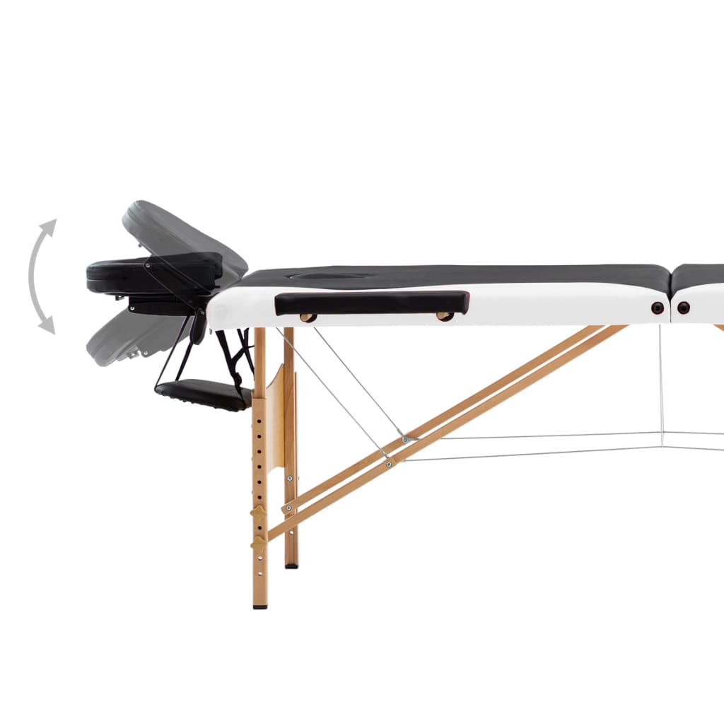 Table de massage pliable 3 zones avec cadre en bois noir et blanc