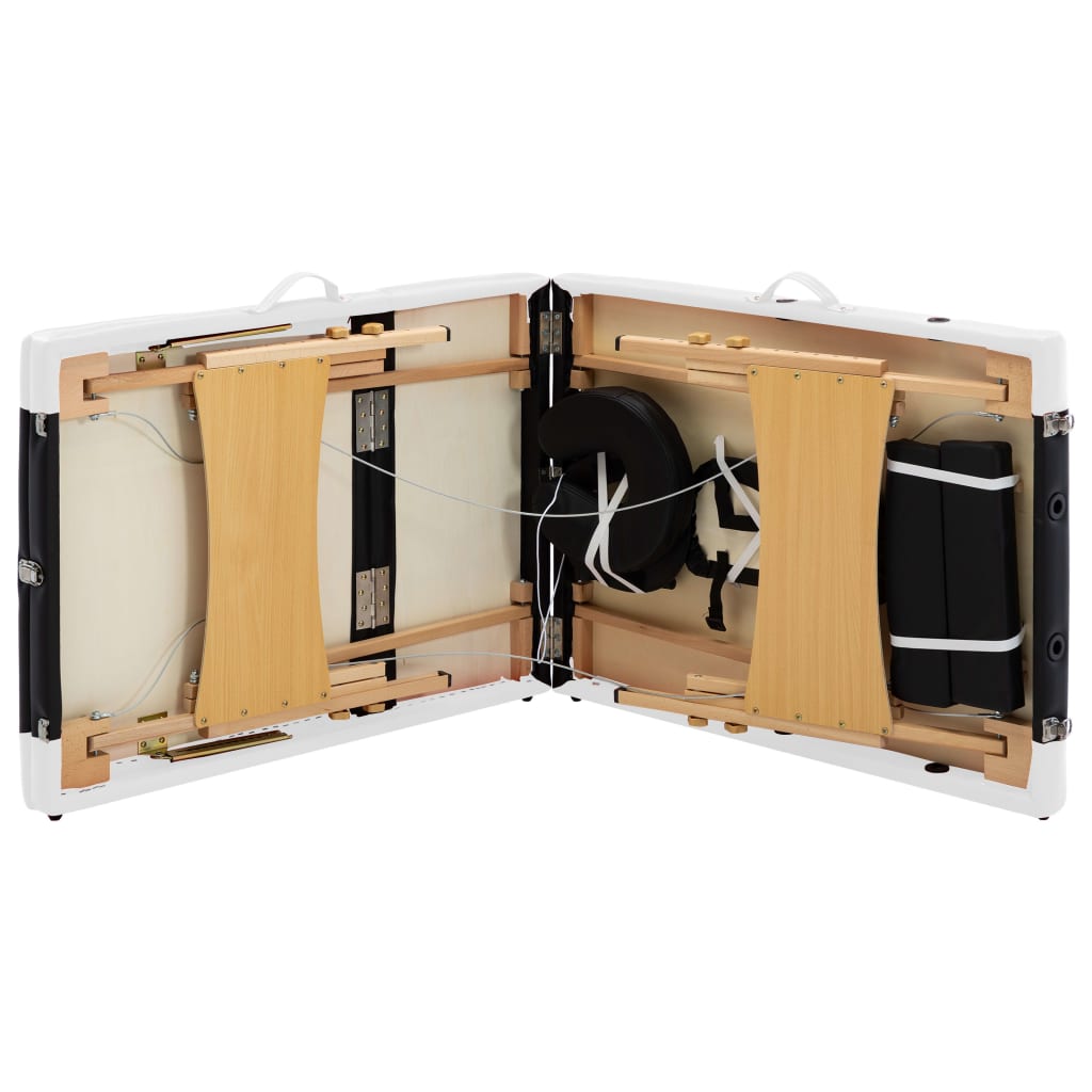 Table de massage pliable 3 zones avec cadre en bois noir et blanc