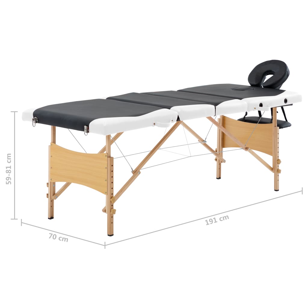Massageliege Klappbar 4-Zonen mit Holzgestell Schwarz und Weiß