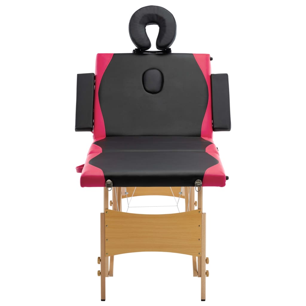 Massageliege Klappbar 4-Zonen mit Holzgestell Schwarz und Rosa