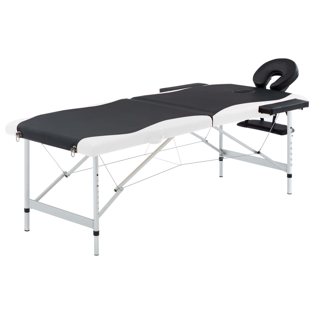 Table de massage pliable 2 zones avec cadre en aluminium noir et blanc