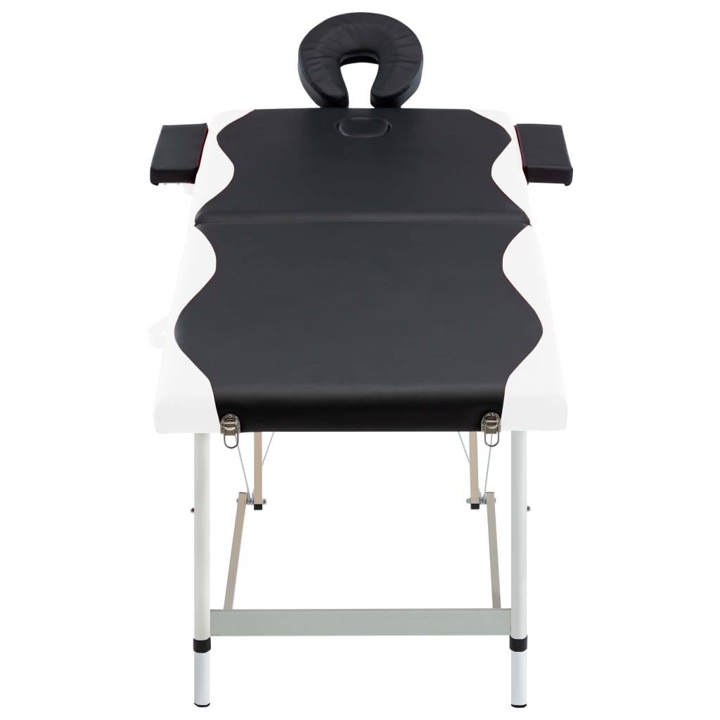 Table de massage pliable 2 zones avec cadre en aluminium noir et blanc
