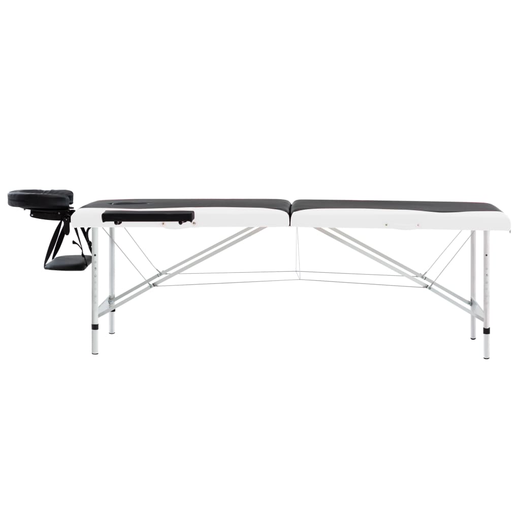 Table de massage pliable 2 zones avec cadre en aluminium noir et blanc