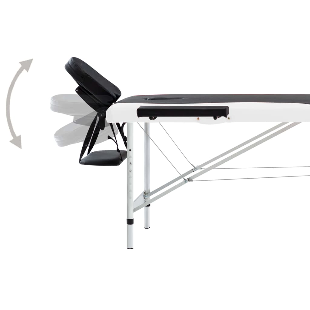 Table de massage pliable 2 zones avec cadre en aluminium noir et blanc