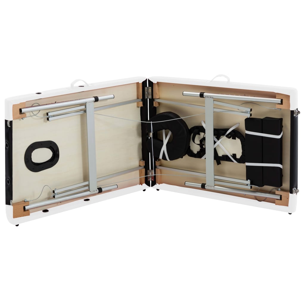 Table de massage pliable 2 zones avec cadre en aluminium noir et blanc