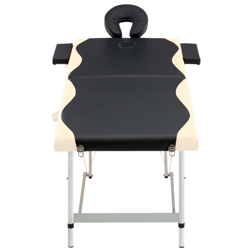 Table de massage pliante 2 zones, châssis aluminium, noir et beige