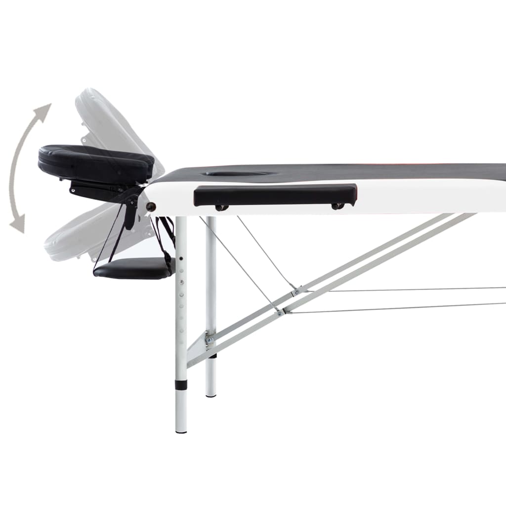 Massageliege Klappbar 3-Zonen Aluminiumgestell Schwarz und Weiß