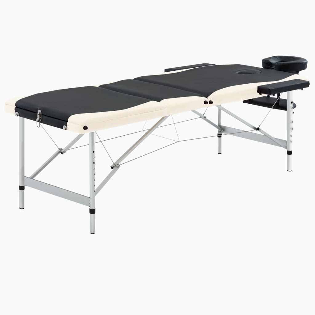 Table de massage pliante 3 zones en aluminium noir/beige