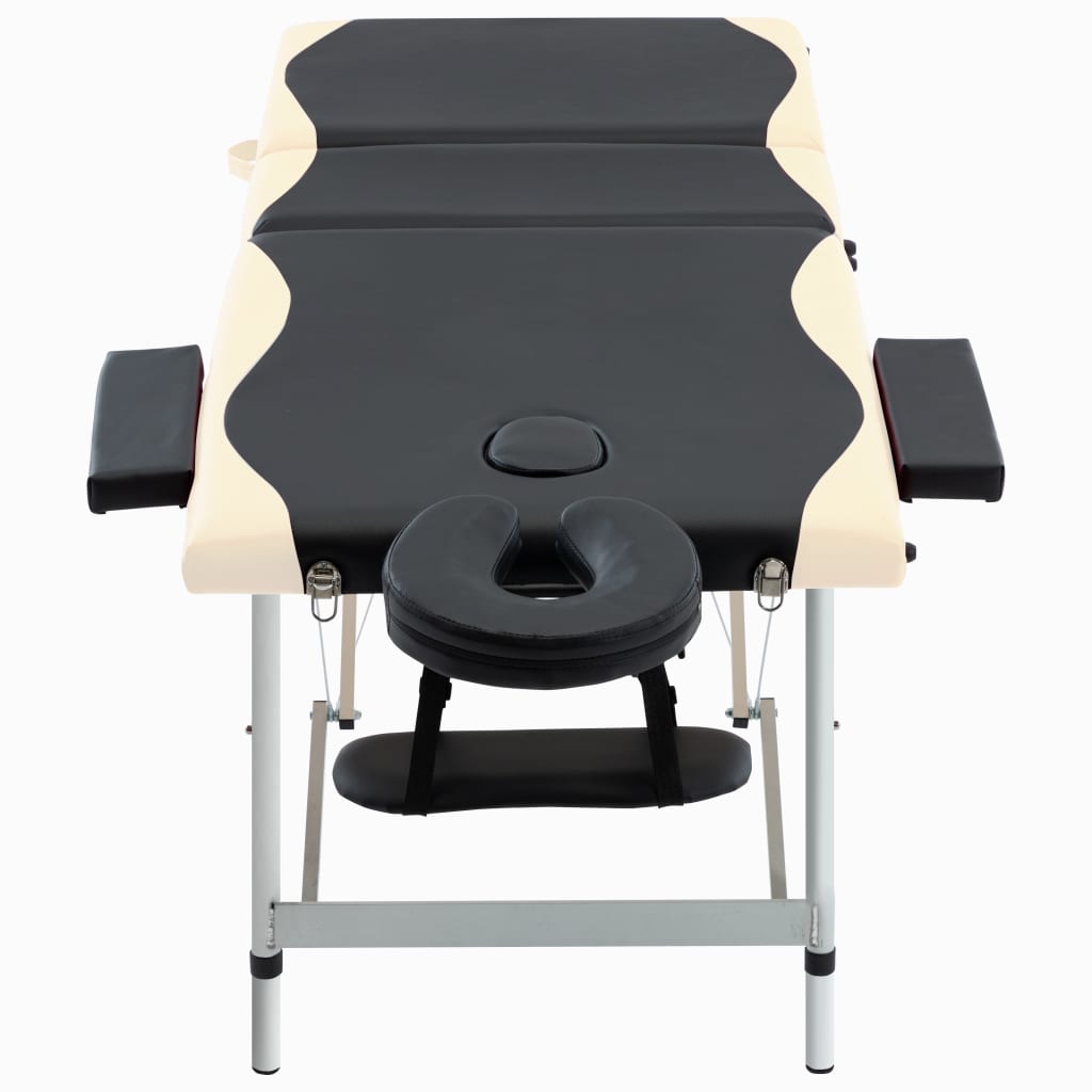 Table de massage pliante 3 zones en aluminium noir/beige