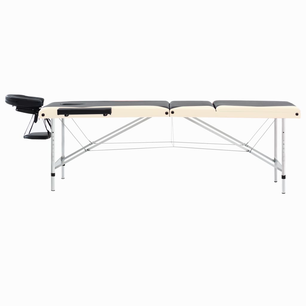 Table de massage pliante 3 zones en aluminium noir/beige