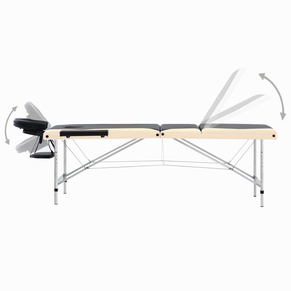 Table de massage pliante 3 zones en aluminium noir/beige