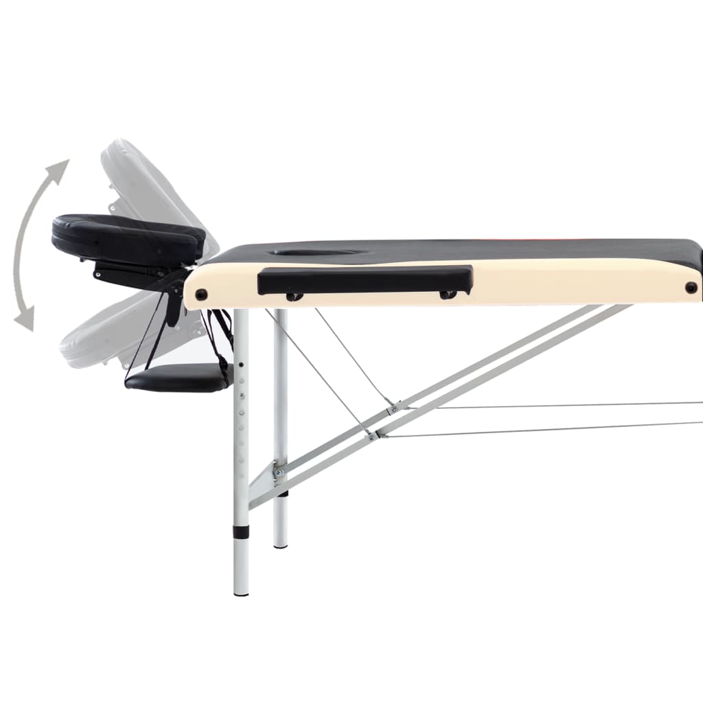 Table de massage pliante 3 zones en aluminium noir/beige