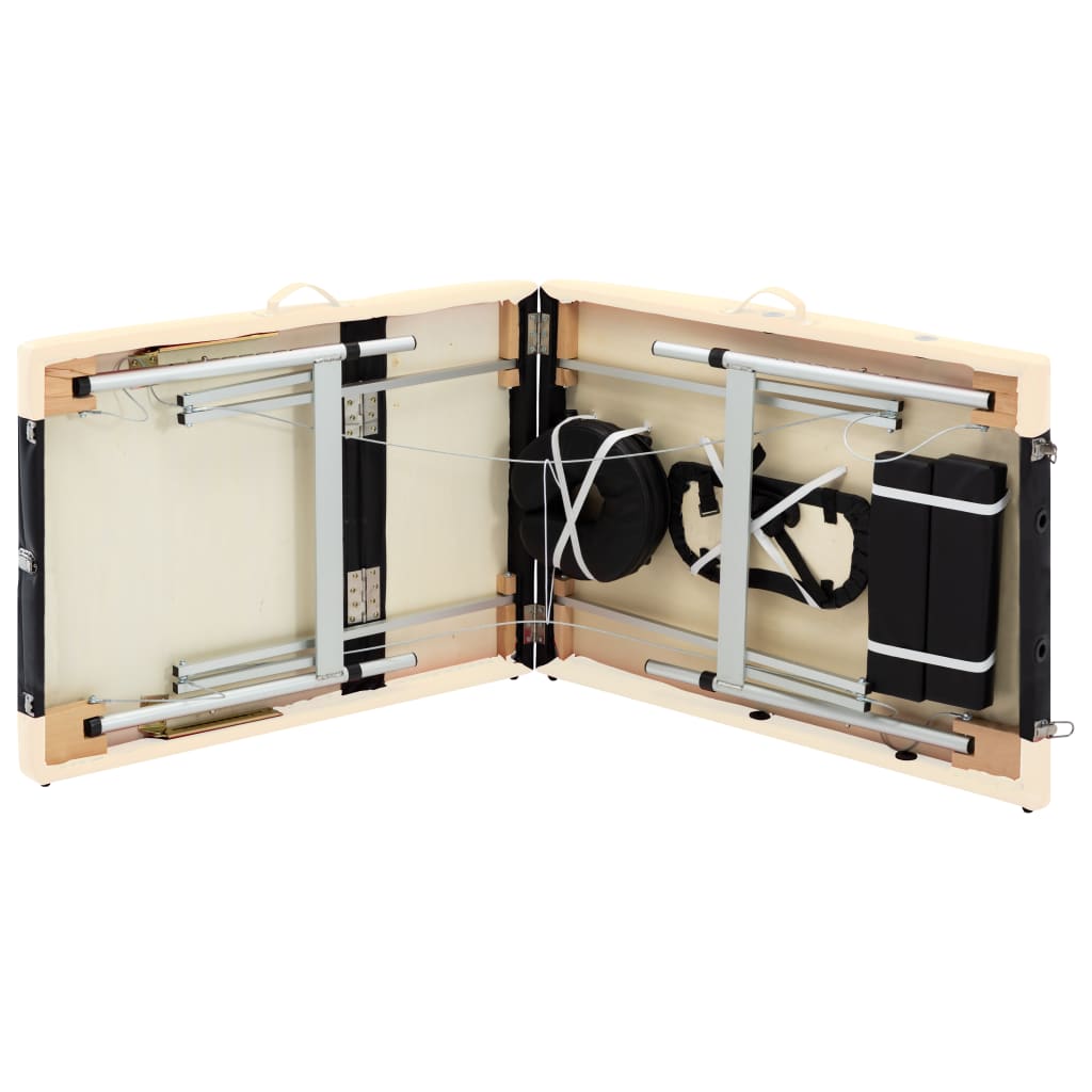 Table de massage pliante 3 zones en aluminium noir/beige