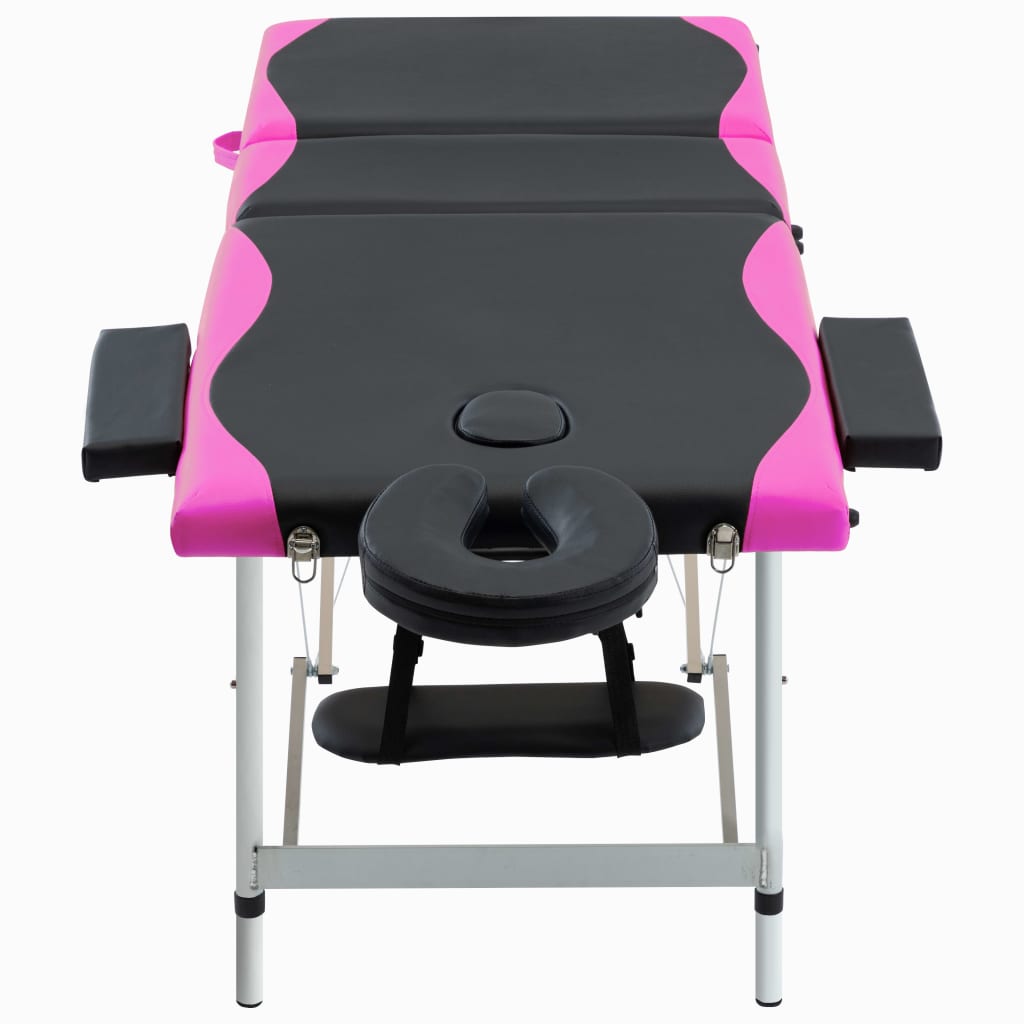 Table de massage pliante 3 zones avec structure en aluminium noir et rose