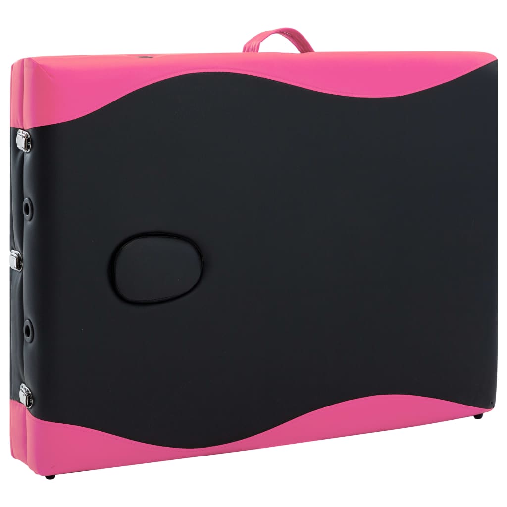 Table de massage pliante 3 zones avec structure en aluminium noir et rose