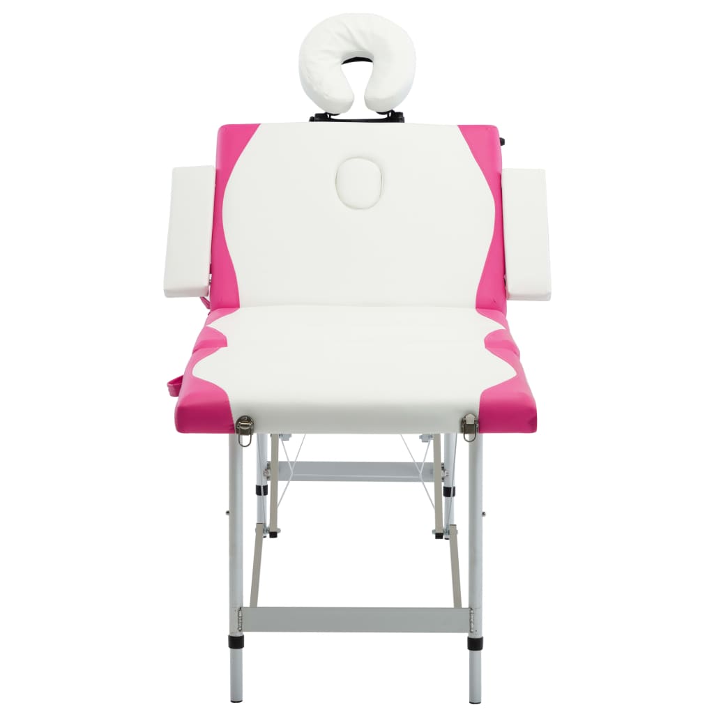 Table de massage pliable 4 zones avec cadre en aluminium blanc et rose