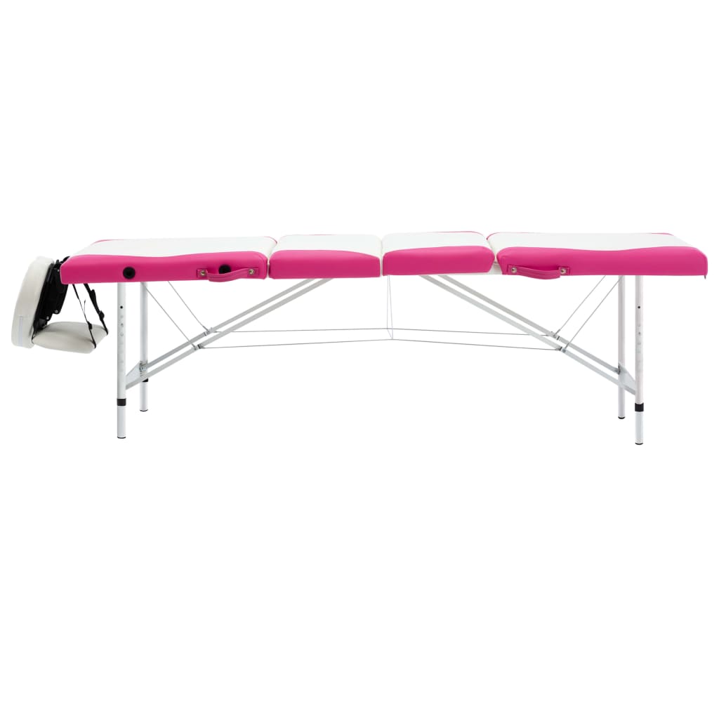 Table de massage pliable 4 zones avec cadre en aluminium blanc et rose