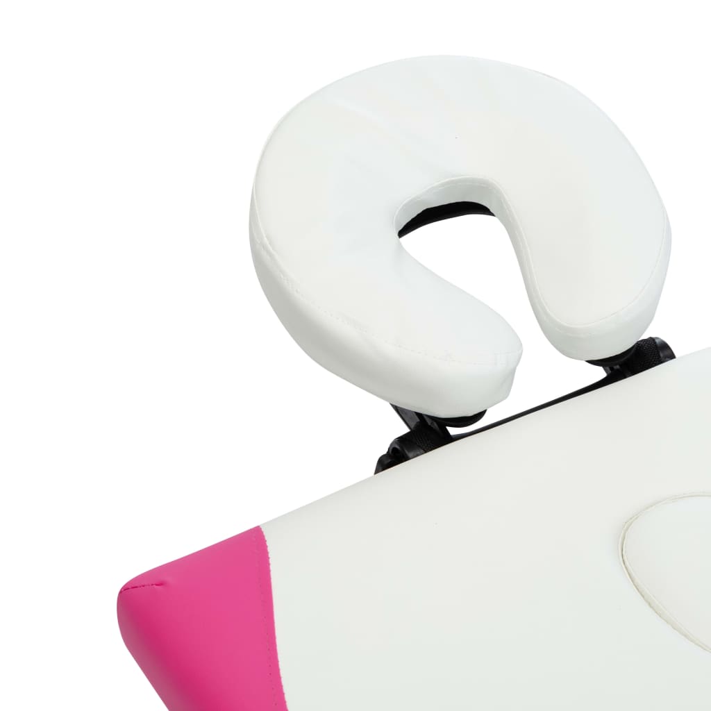 Table de massage pliable 4 zones avec cadre en aluminium blanc et rose