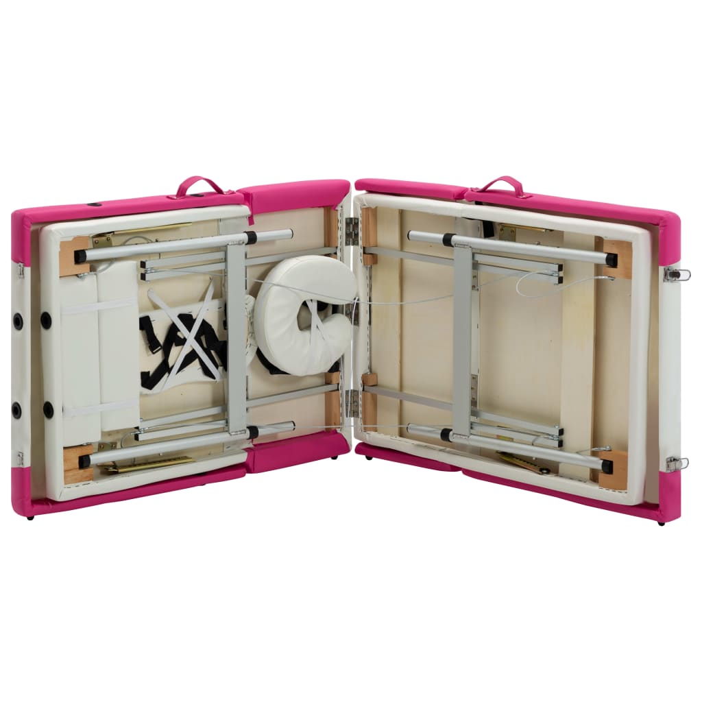 Table de massage pliable 4 zones avec cadre en aluminium blanc et rose