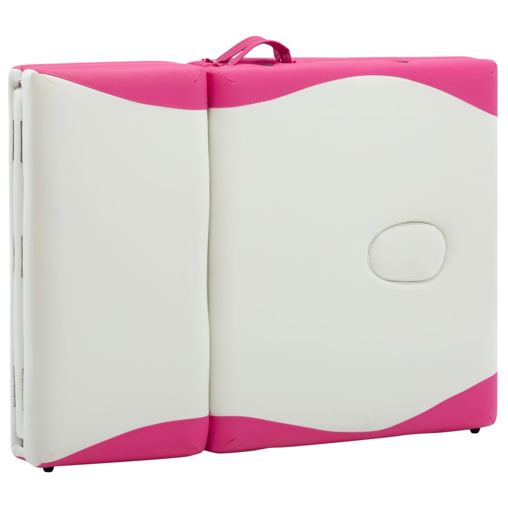 Table de massage pliable 4 zones avec cadre en aluminium blanc et rose