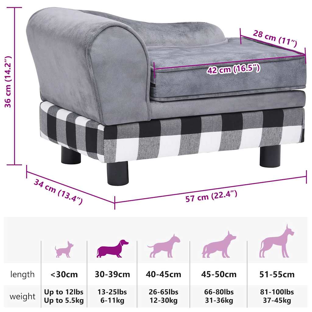 Hundesofa Grau 57x34x36 cm Plüsch