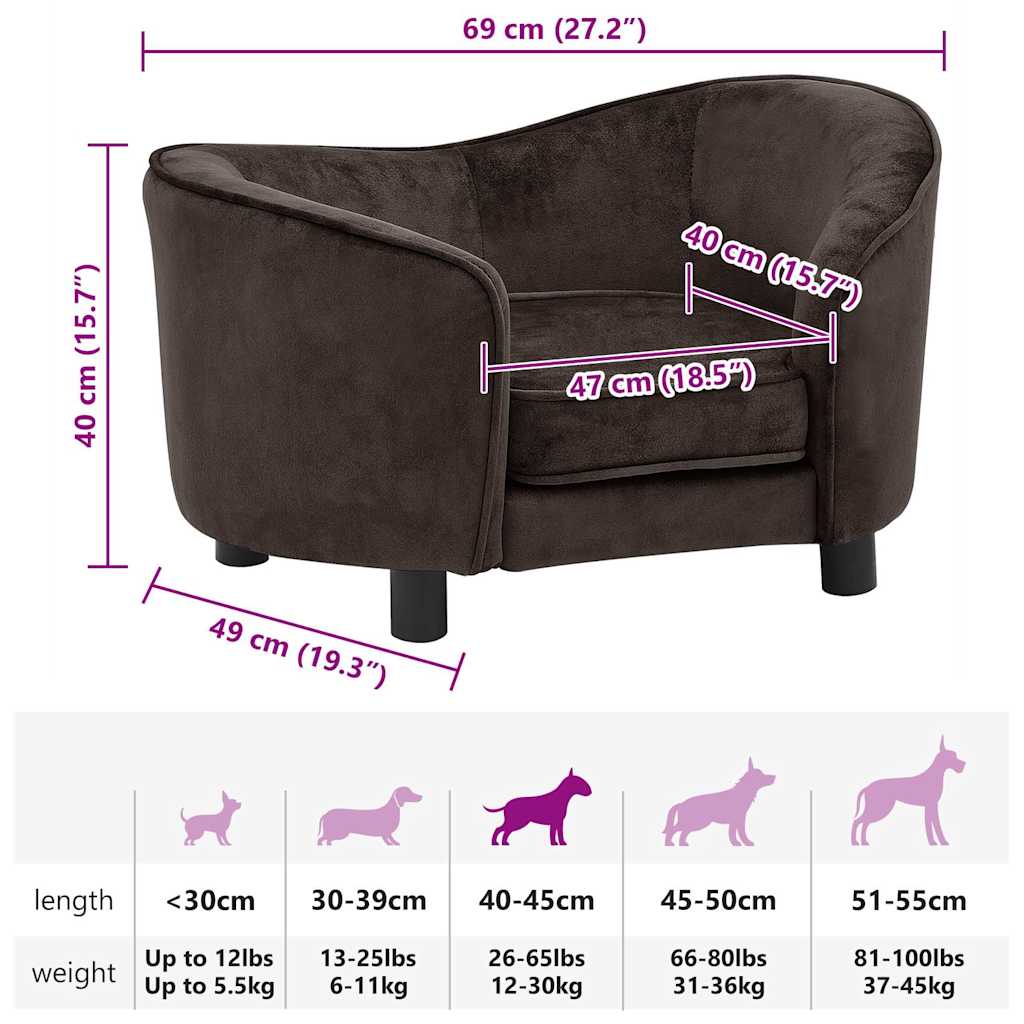 Hundesofa Braun 69x49x40 cm Plüsch