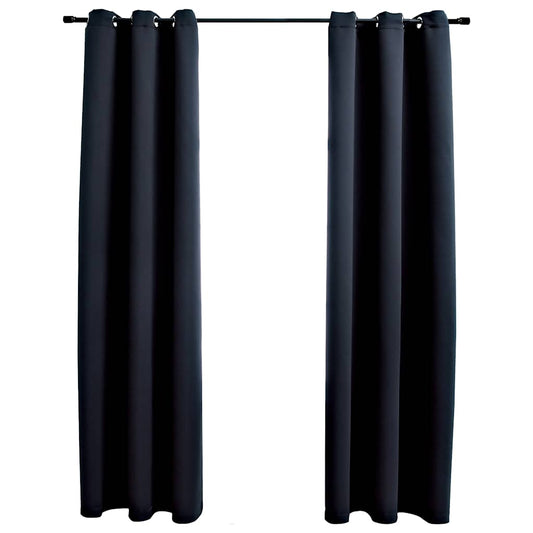 Verdunkelungsvorhänge mit Ringen 2 Stk. Schwarz 97x213 cm Stoff