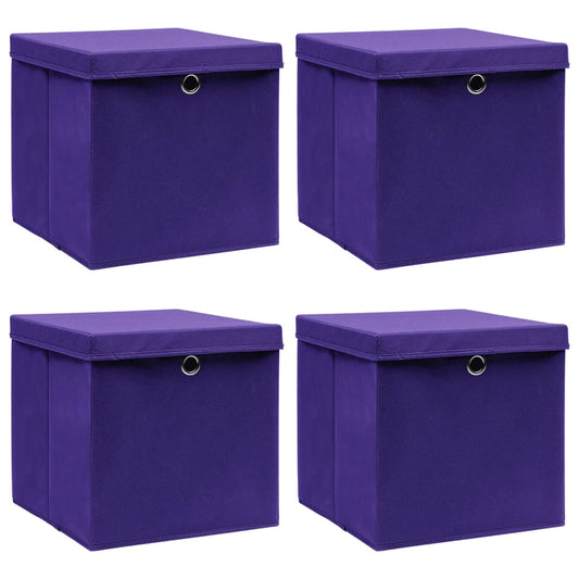 Storage Boxes with Lids 4 pcs. 28x28x28 cm Purple