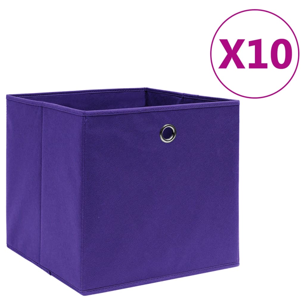 Storage Boxes 10 pcs. Non-Woven Fabric 28x28x28 cm Purple