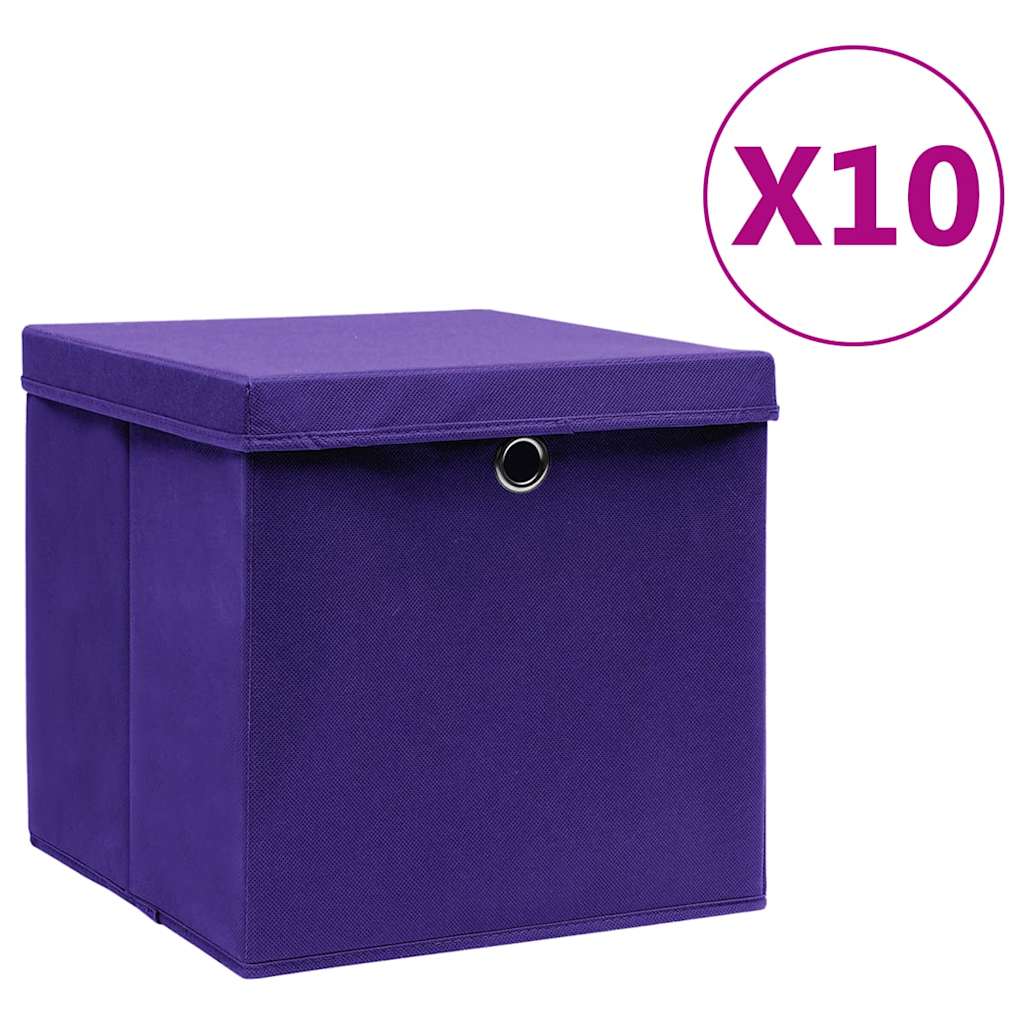 Boîtes de rangement avec couvercles 10 pièces 28x28x28 cm Violet