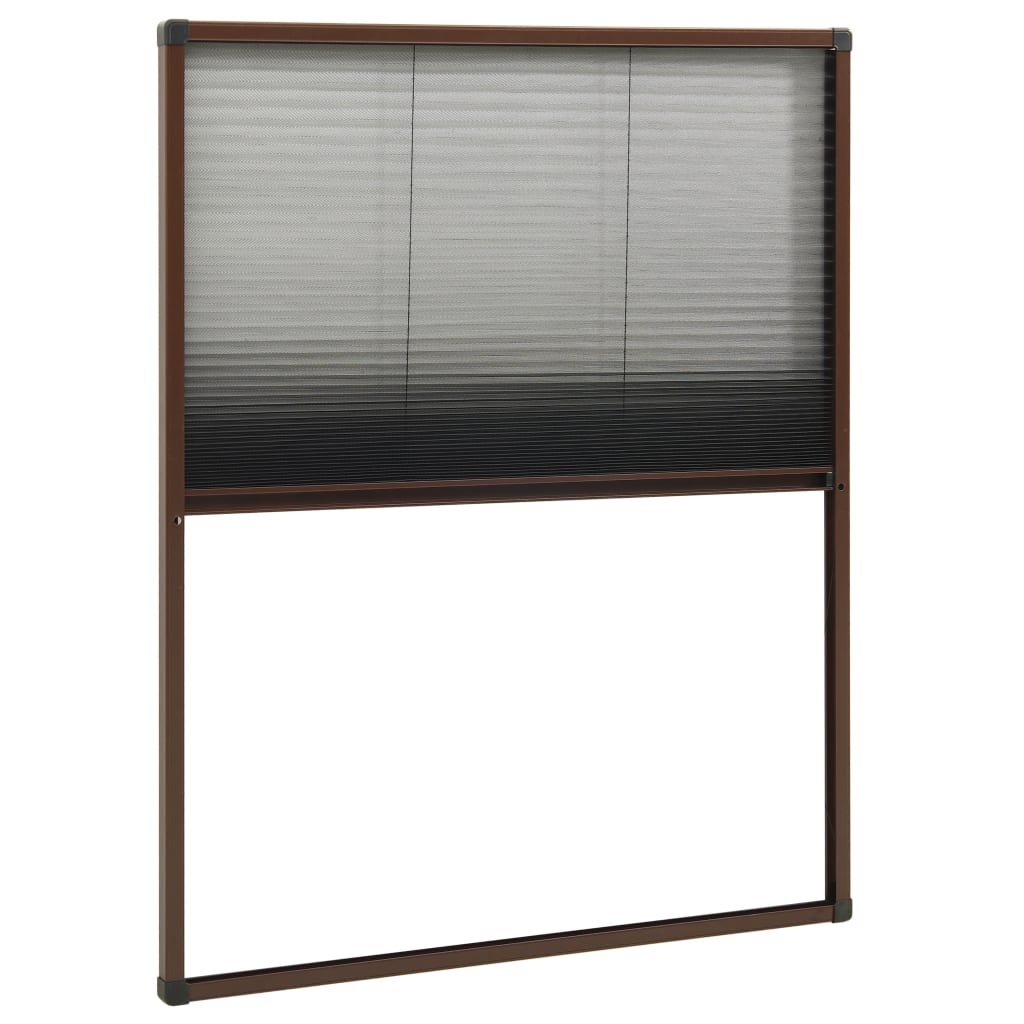 Pleated insect screen for windows, aluminum, brown, 60x80 cm