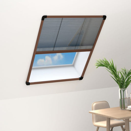 Pleated insect screen for windows, aluminum, brown, 60x80 cm