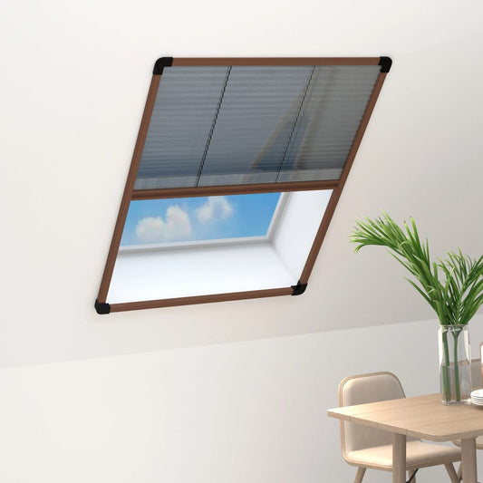 Insect Screen Pleated Blind for Windows Aluminum Brown 80x100 cm