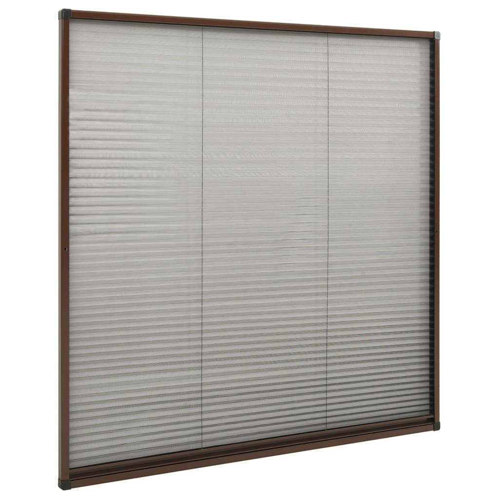 Insect screen pleated blind for windows aluminum brown 120x120 cm