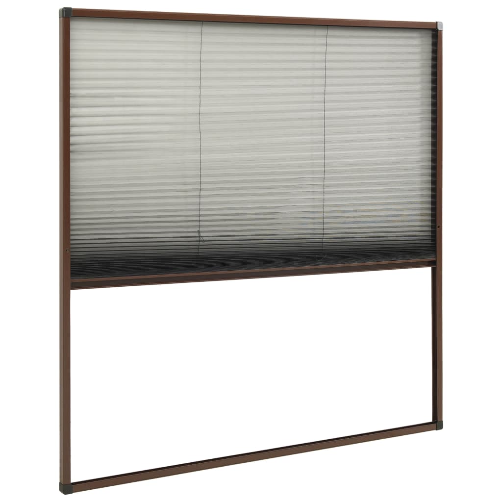 Insect screen pleated blind for windows aluminum brown 120x120 cm