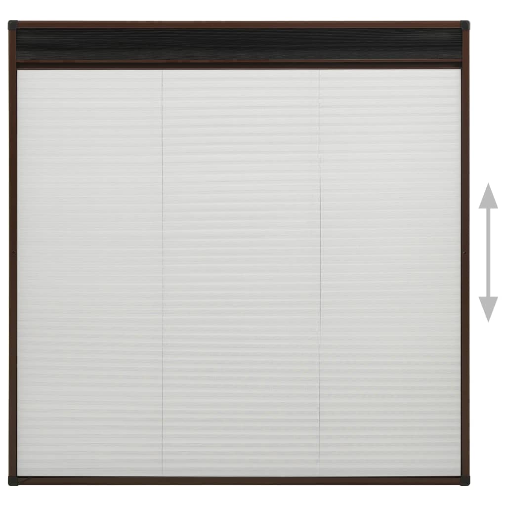 Insect screen pleated blind for windows aluminum brown 120x120 cm