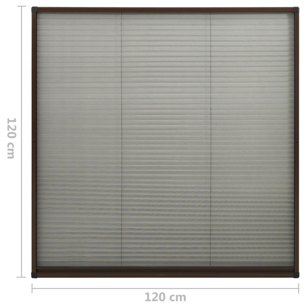 Insect screen pleated blind for windows aluminum brown 120x120 cm