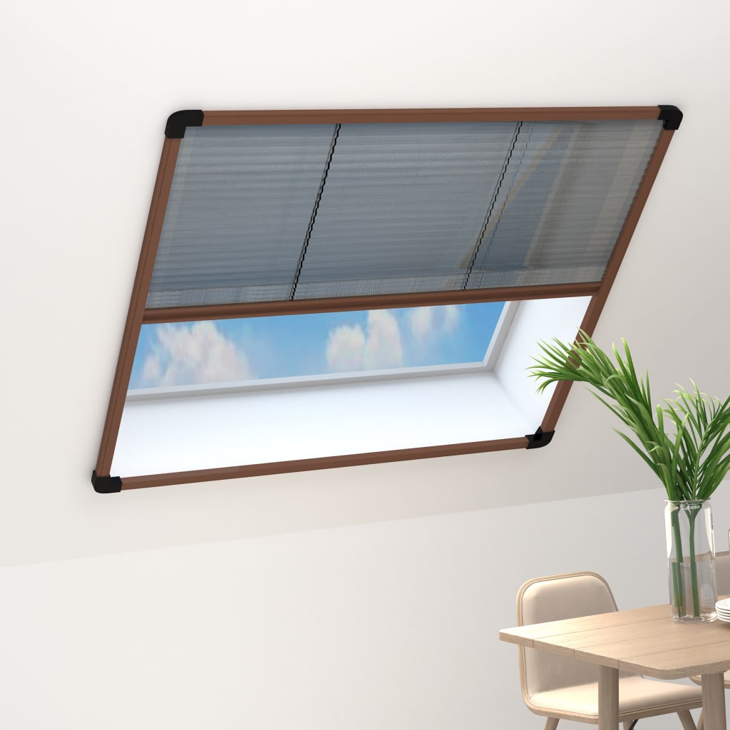 Insect screen pleated blind for windows aluminum brown 120x120 cm